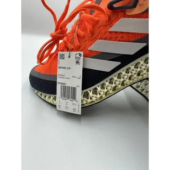 Mens 9.5 Adidas 4DFWD 2 Orange & Blue Running Sneakers Shoes GY8421